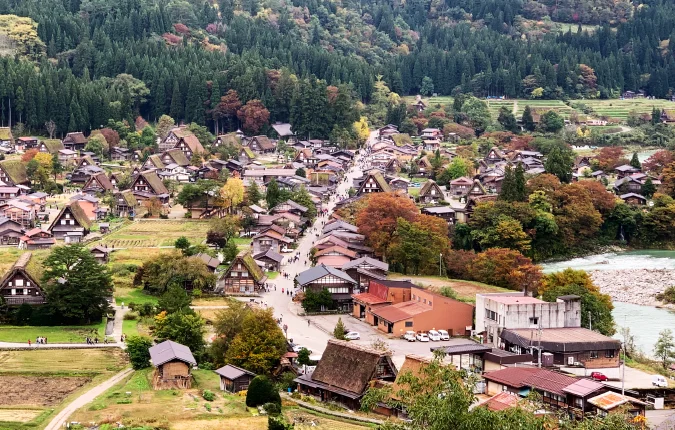 上部からの白川郷の風景